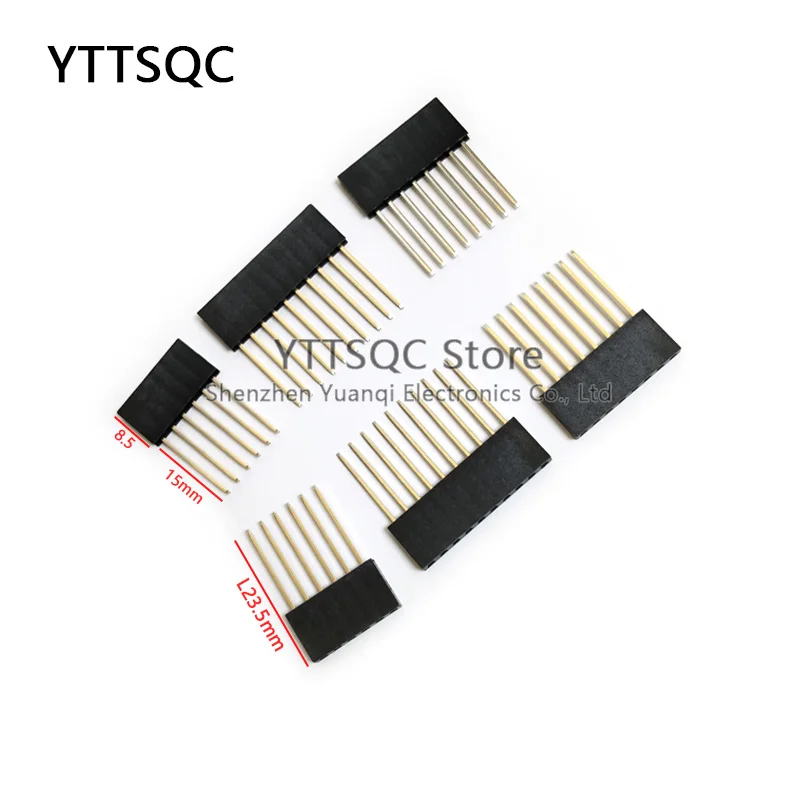 10pcs 2.54mm 1x/6/8/10 Pin 1*6P 1*8P 1*10P Single Row Straight FEMALE Stackable 15mm Long Legs Header For Arduino Shield