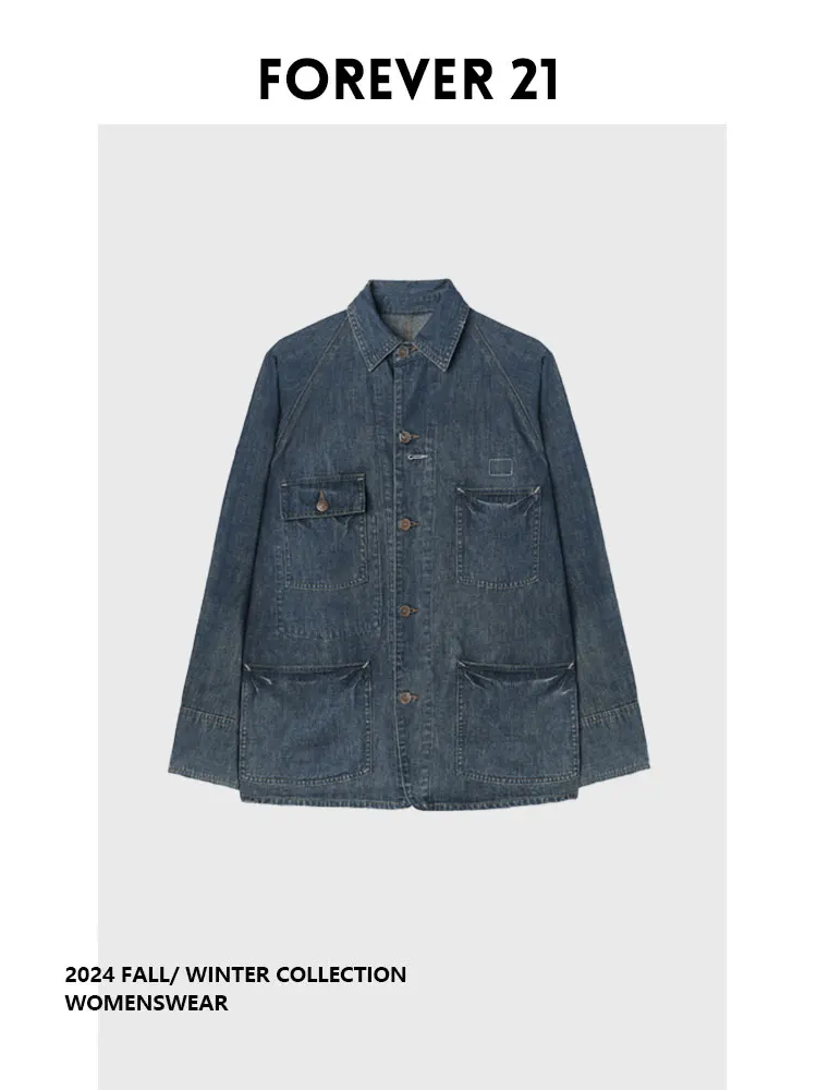 

Женская джинсовая рубашка Forever 2 в американском ретро-стиле, с эффектом потертости, винтажный образ, длинный рукав, для осеннего сезона, для повседневной носки