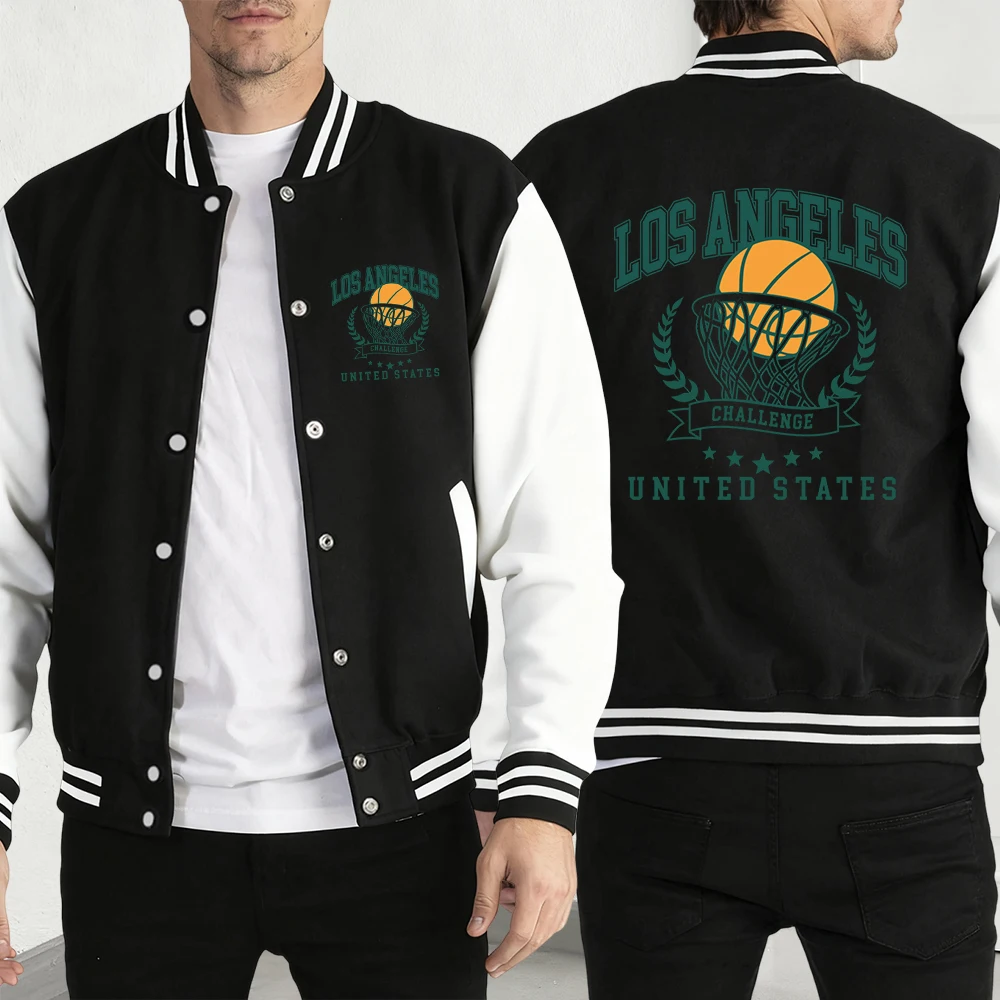 

Los Angeles California Letter Men Jackets Fleece Vintage Baseball Jersey Autumn Loose Coat Unisex Fashion All-Match Streetwear