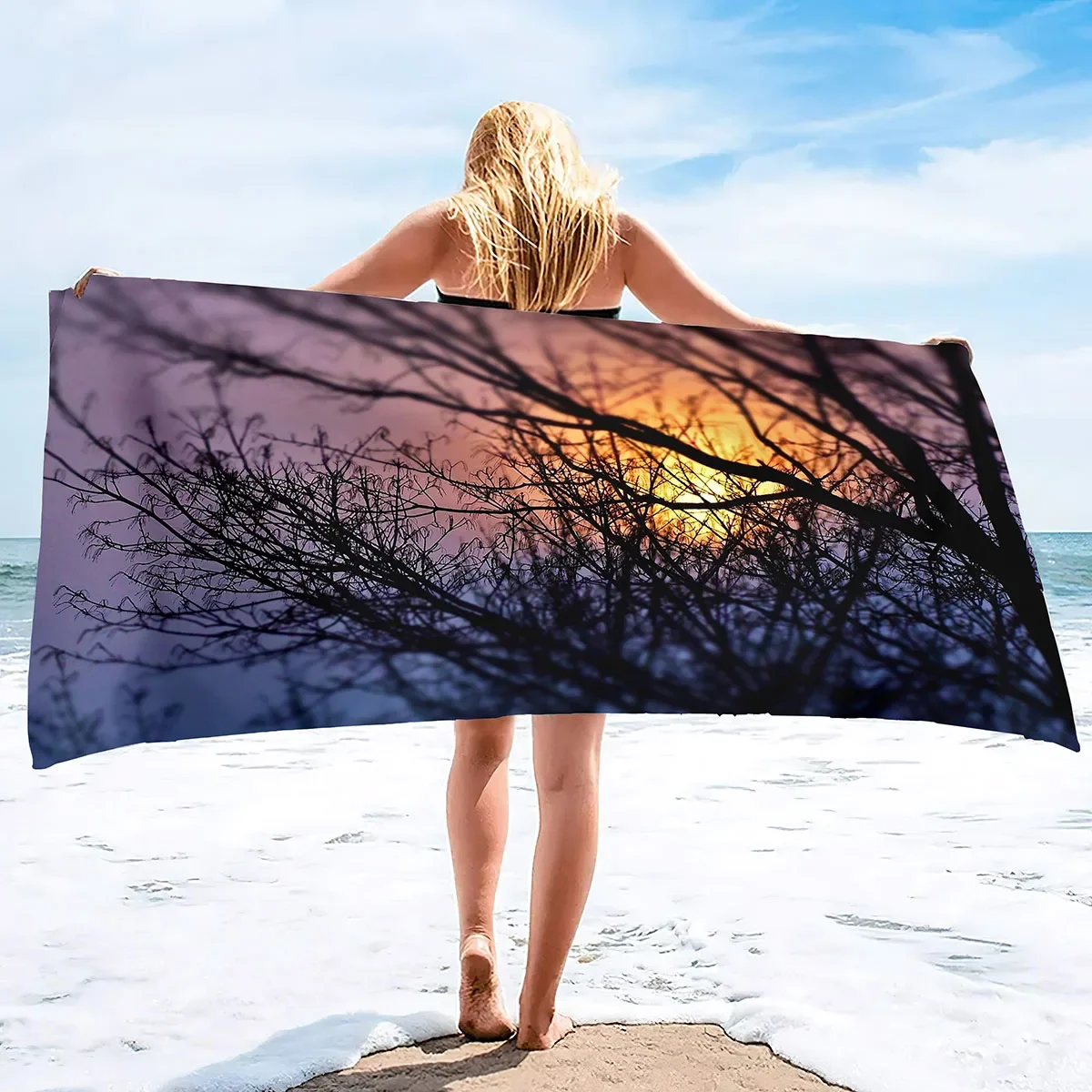 Tree Towels Lightweight Quick Dry Beach Towel Pack and Branch Absorbent Beach Towel Sand Free Sunset Beach Towels for Adult