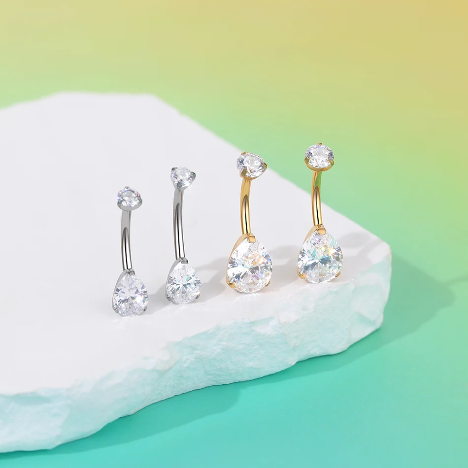1pc Titanium Internally Threaded Belly Piercings Jewelry Teardrop Shape Zircon Belly Button Ring Navel Piercing