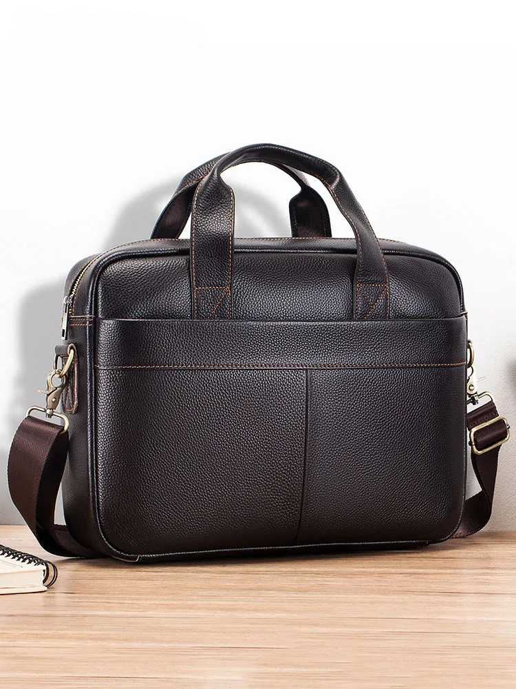 Business Laptop Bag Men Retro Genuine Leather Handbags Male Travel Briefcases Men 14 \