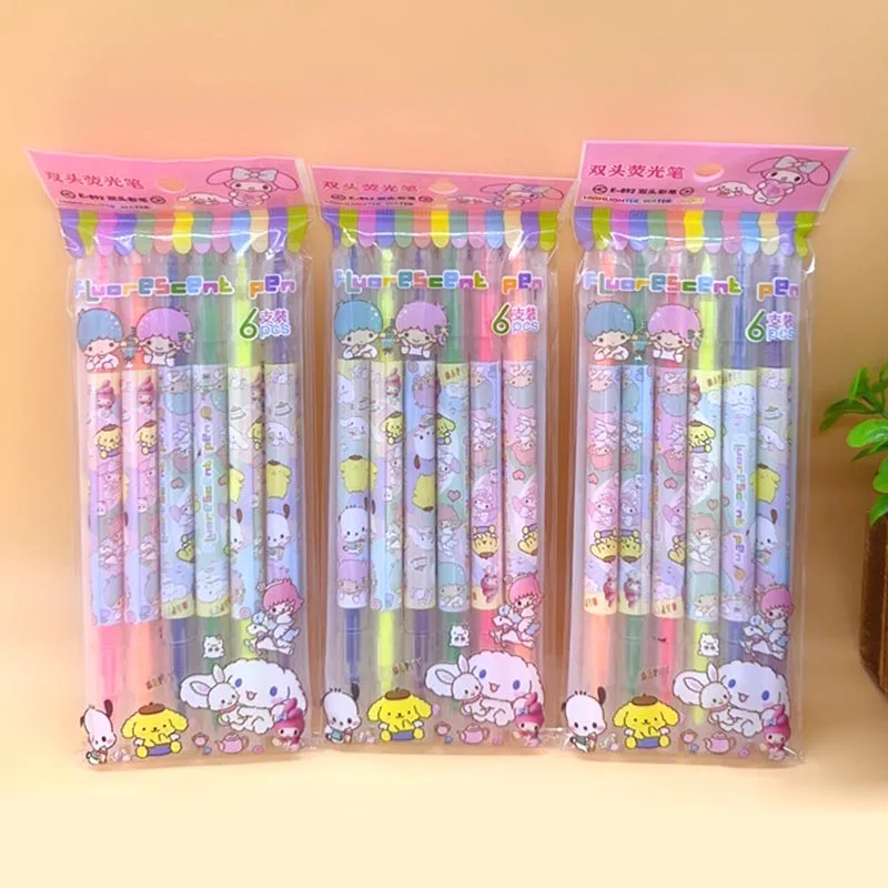 36pcs/lot Sanrio 6 Colors Highlighter Little Twin Stars Double Headed Drawing Painting Marker Fluorescent Pens School Supplies