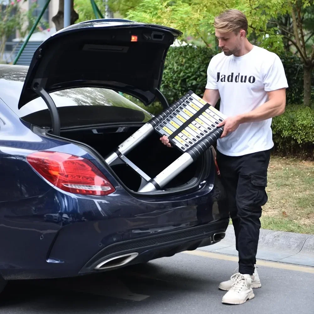 16.5 FT Extension Ladder Aluminum Lightweight Telescopic Ladder with 2 Triangle Stabilizers Telescoping Attic Ladder