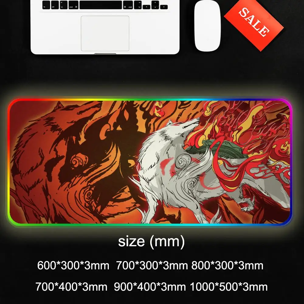 Okami HD Mouse Pad Gamer Rgb Desk Mat Back Light Led Mousepad Setup Gaming Accessories Deskmat Big Mousepad Backlight