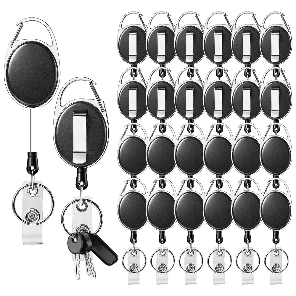 100 Pack Retractable Badge Reel Badge Holders with Carabiner Reel Clip and Key Ring for Office Work Hospitals and Outdoor