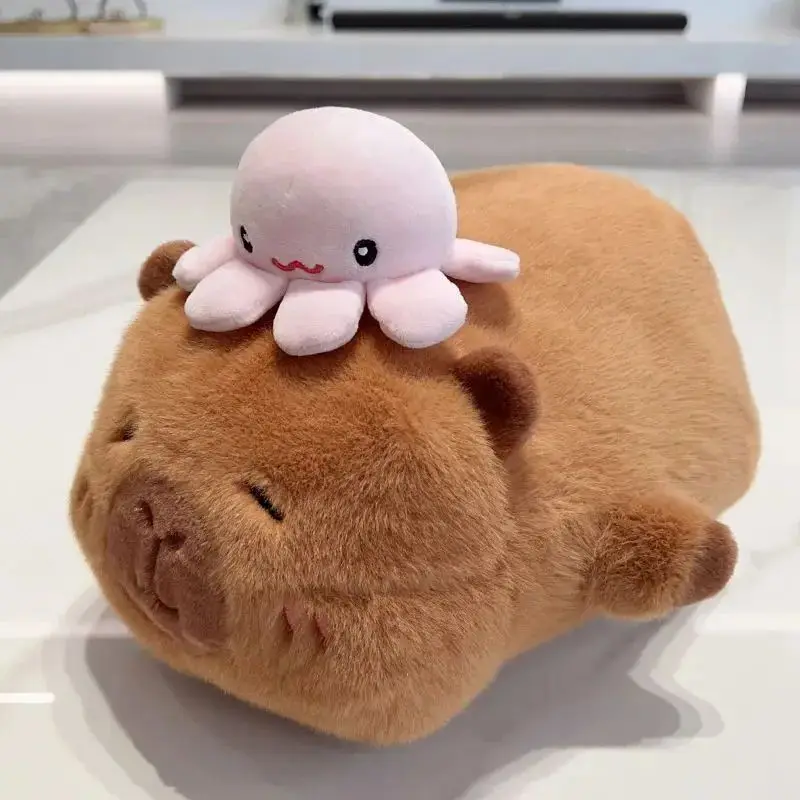 

Cute Capybara Plush Toy Octopus, Whale, Duck Lying On Its Head Decor Soft Stuffed Animal Toy Kid Birthday Holiday Gift