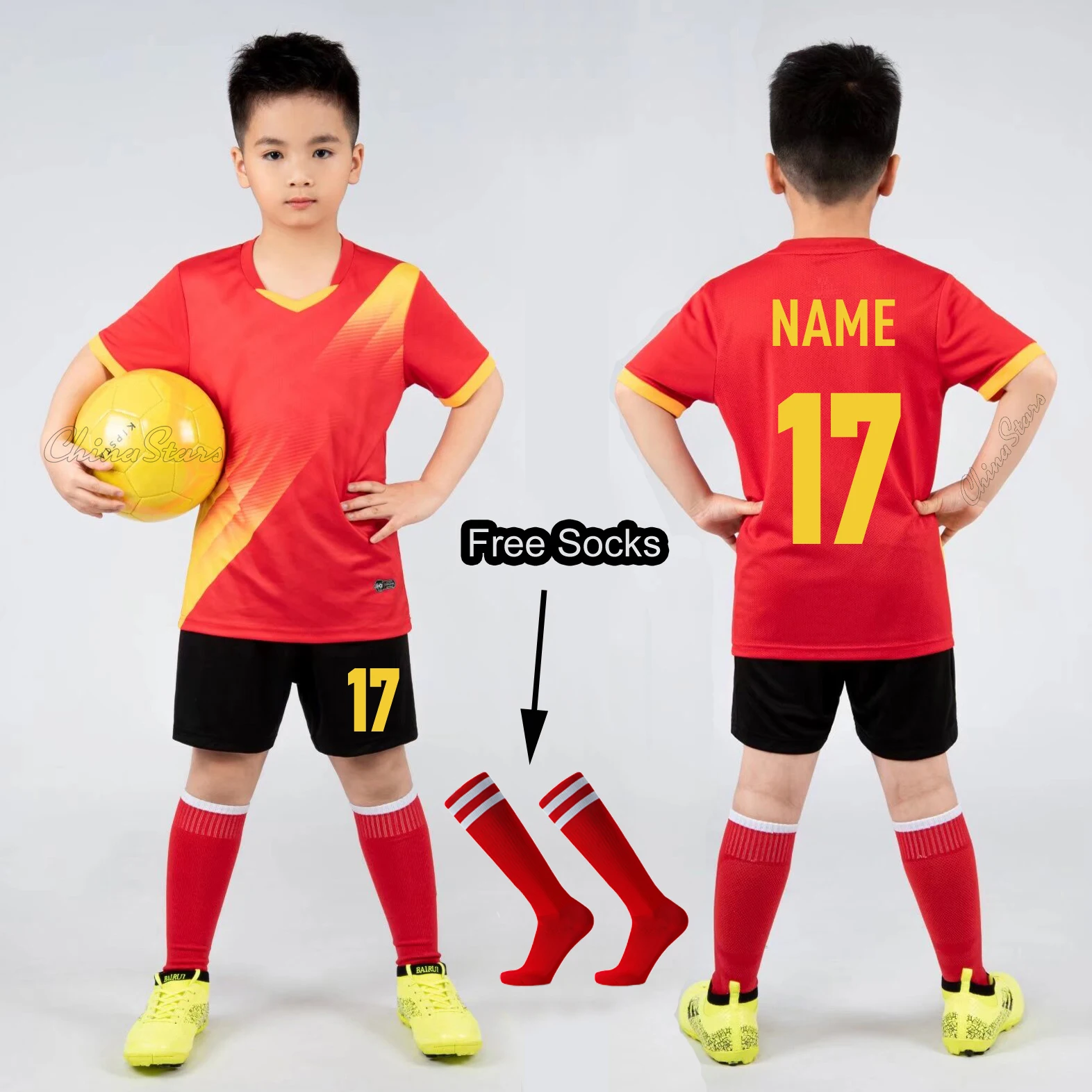 

Kids Football Jersey Free Custom Name # Boy Soccer Jerseys Set Polyester Soccer Uniform Breathable Football Uniform For Children