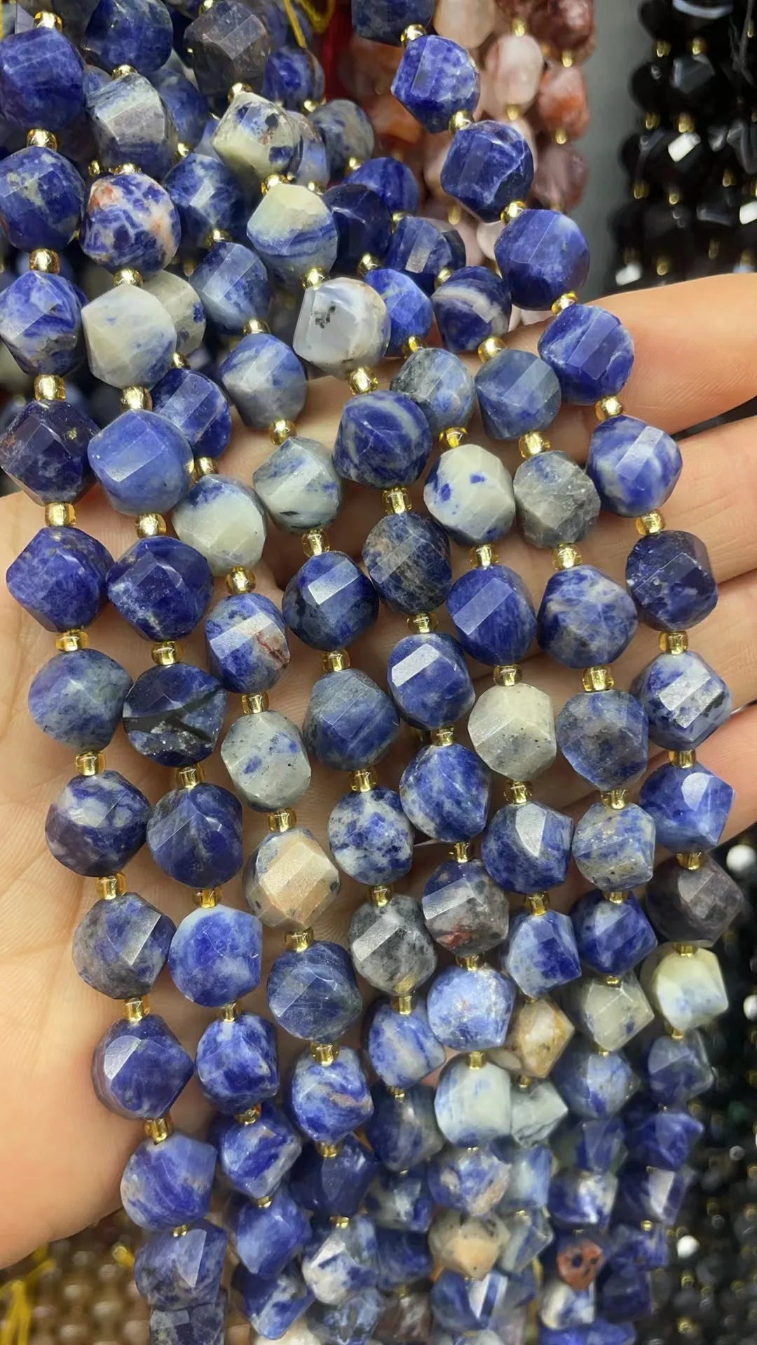 Natural Blue Pattern Stone Twist Beads Cut face 10x10mm 8x8mm Length Dagree 39cm10m 31Grain 8m35Grain