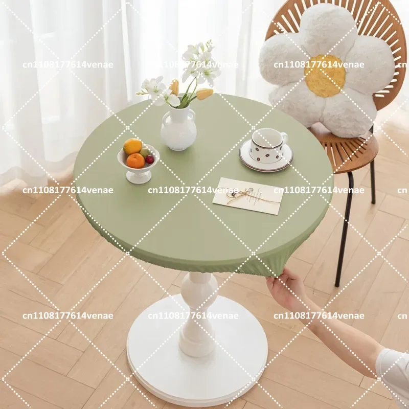 Solid Color Round Elastic Edge Table Cover for Coffee Dining Table Home Decor
