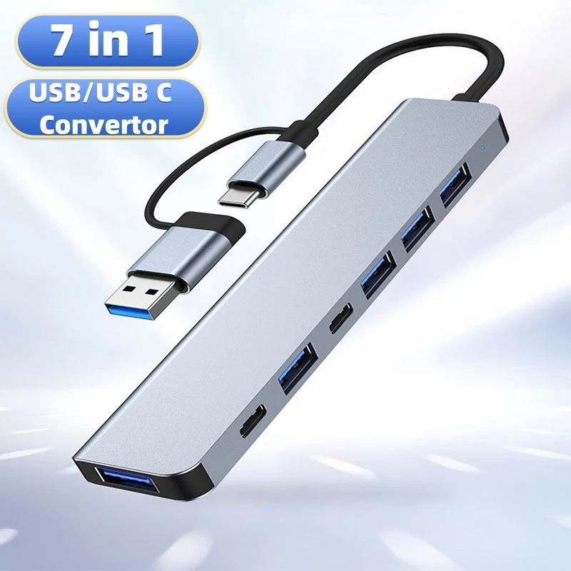 

7 In 1 Type C USB Hub 4K@60Hz USB3.0 USB2.0 USB Splitter for Macbook iPad M2 M1 Steam Deck USB C Hub for Docking Station 7 in 1