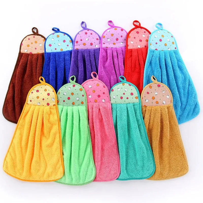 4Pcs Cute Fruit Design Hand Towels Coral Fleece Microfiber Hanging Hand Towel Wipes Rags Multifunctional Kitchen Clean Tools