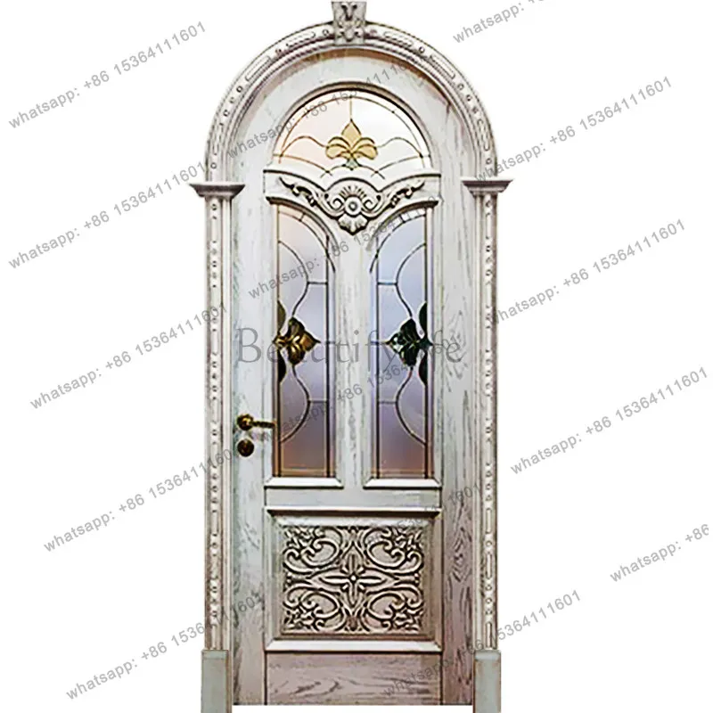 Solid wood multi-layer paint custom silent flat open American retro arc arc arch door