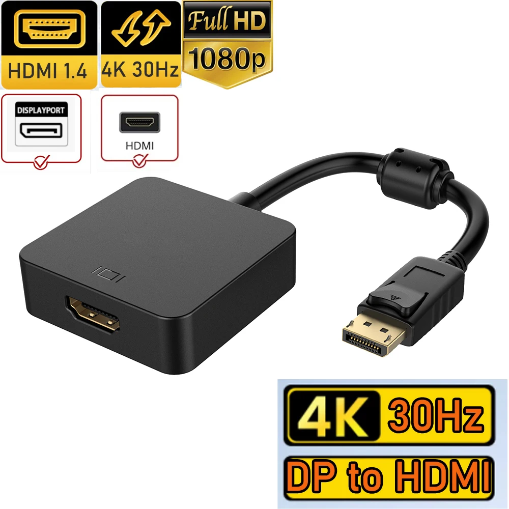 DisplayPort do HDMI kabel 4K DisplayPort HDMI konwerter adaptera wideo DP do HDMI 1.4 wyjście wideo 4K do laptopa PC i Nvidia HDTV