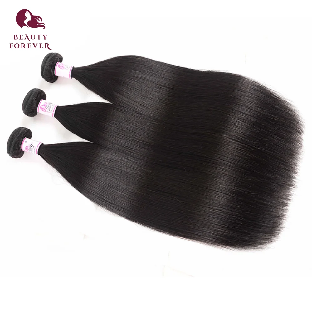 Beauty Forever Brazilian Bone Straight Human Hair Bundles Thick End Natrual Black Unprocessed Virgin Human Hair Double Weft