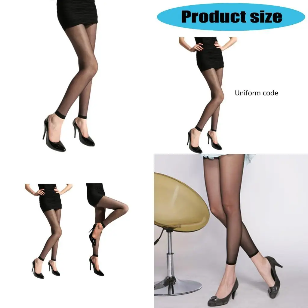 

L5YC Classical Black Ankle Length Tights Slimming Effect Elastic Waistband Sheer Footless Pantyhose for Women Office Hosiery