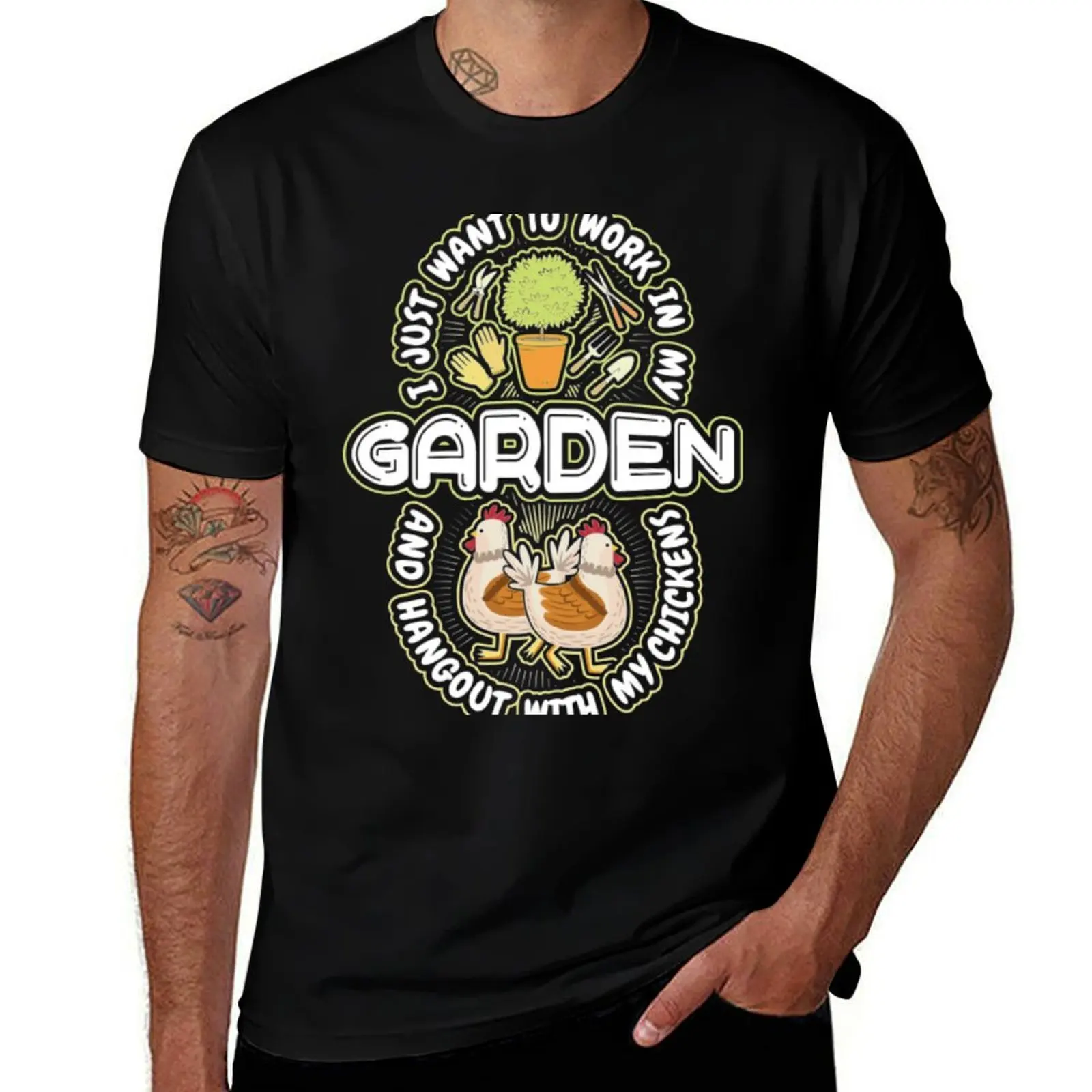 I Just Want To Work In My Garden And Hang Out With My Chickens T-Shirt shirts graphic tee summer clothes mens fashion