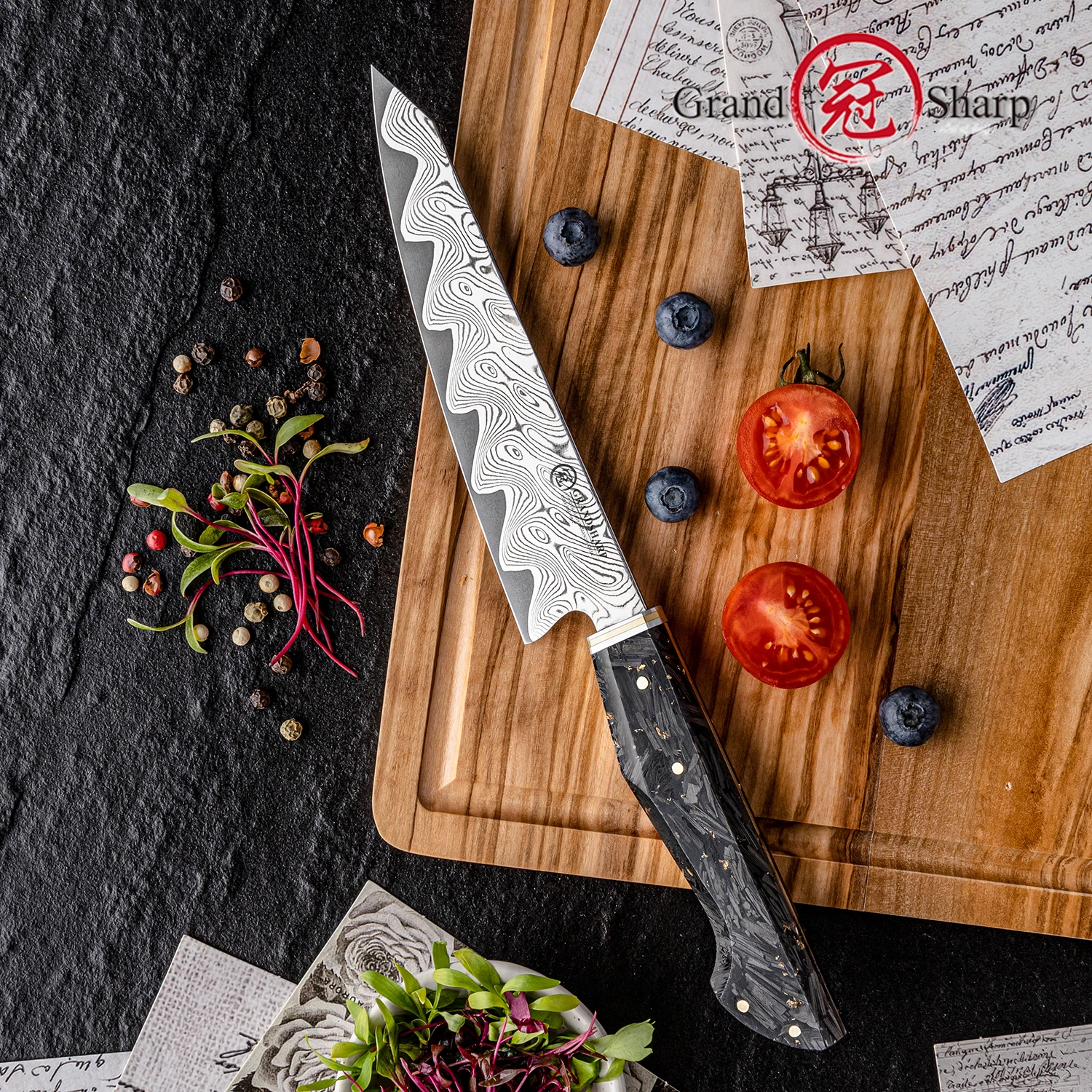 

Grandsharp 5.4"Utility Knife 67 Layers Damascus Steel Kitchen Knife Fruit Knife with Carbon Fiber Handle Kitchen Accessories