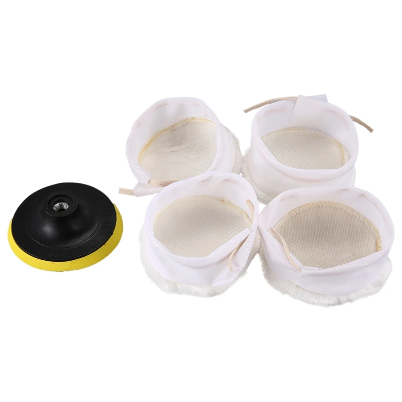 New 5Pcs Polisher/Buffer kit Soft Wool Bonnet Pad White  Machine Furniture Polishing Tool cars Waxing Removes Scratches