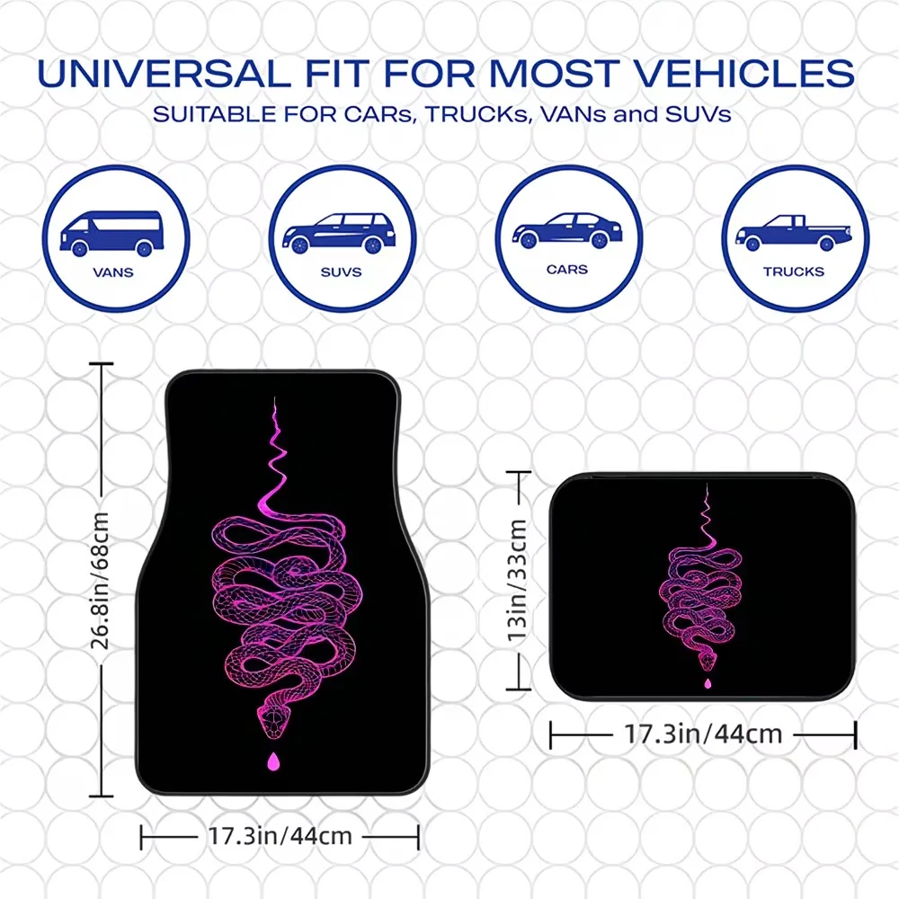 4Pcs, Pink Snake Print Pattern Black Car Floor Mats, Full Coverage Car Floor Mats for All Seasons, Xpe Non-Slip and Wear-Resistant Car Mats Suitable for Suv Car Interiors, Fine-Grained Car Carpets, Christmas Gift