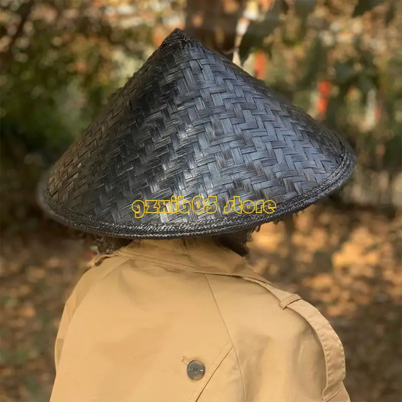 C9GE الكبار الخيزران النسيج قبعة الشمس المحمولة واسعة حافة قبعة مخروطية بسيطة للخارجية #2