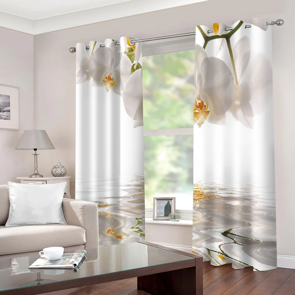 Customized Living Room Curtains 2 Pieces White Flower Art Luxury Window Curtains In The Kids Bedroom Decoration Drapes Blinds