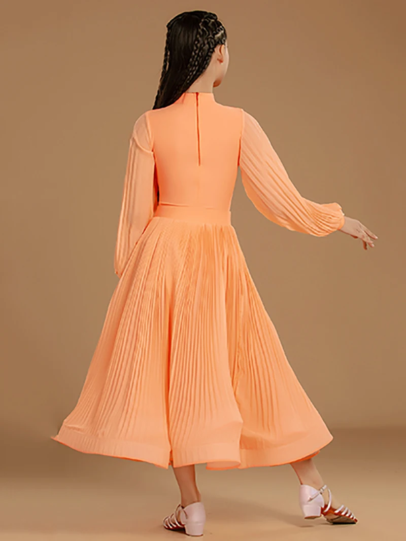 فساتين رقص الفالس التانغو الاحترافية للأطفال البنات فستان رقص لاتيني برتقالي أداء ملابس الرقص الحديثة #1