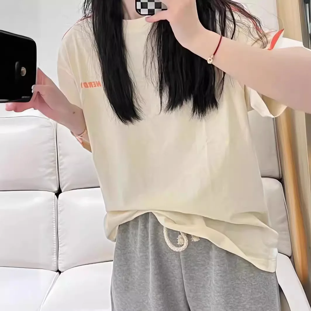 

NERDY 2025 Summer Korea Parallel Bars Striped Short-Sleeve Front-Back Letter T-Shirt Trendy Oversized Unisex Couple Top Summer