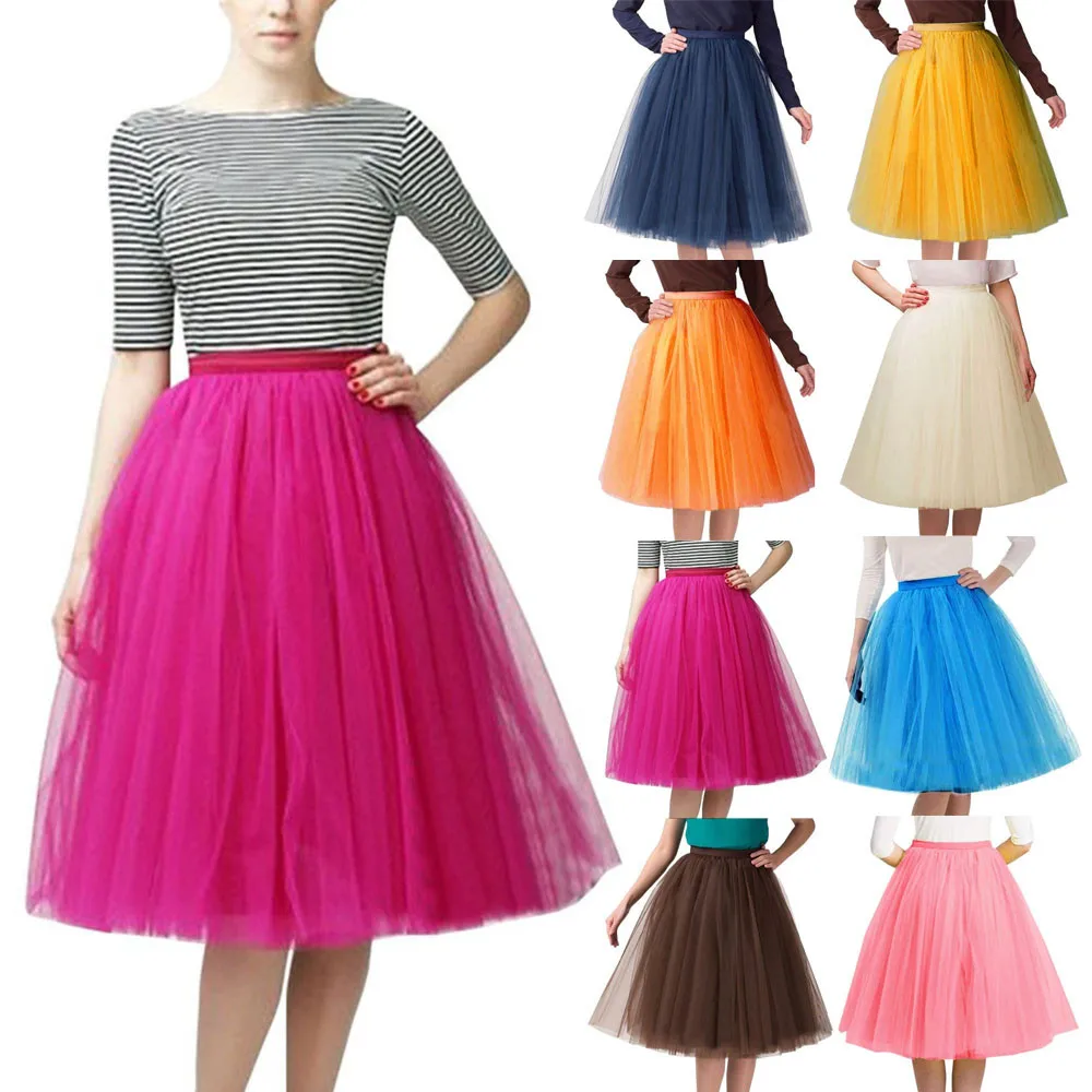 Women's Skirts Tulle Tutu Skirt Midi Dress Pleated Dance Lolita Princess Petticoat Jupe Femme Party Puffy Skirt Юбка Vestidos