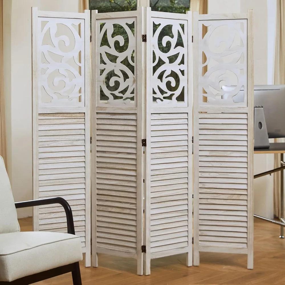 

Room Divider Wood Carved Wall Divider Indoor Folding Portable Partition Screen for Home Office Garden Terrace - 4 Panel, 67 * 60