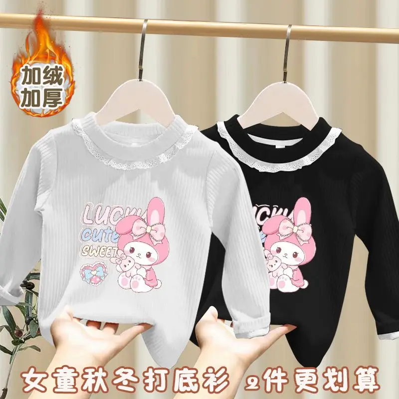 My Melody Anime Kawaii Sanrio Ins Fashion anak-anak kemeja dasar lucu kartun Ins kasmir hangat lengan panjang hadiah bertudung untuk anak-anak