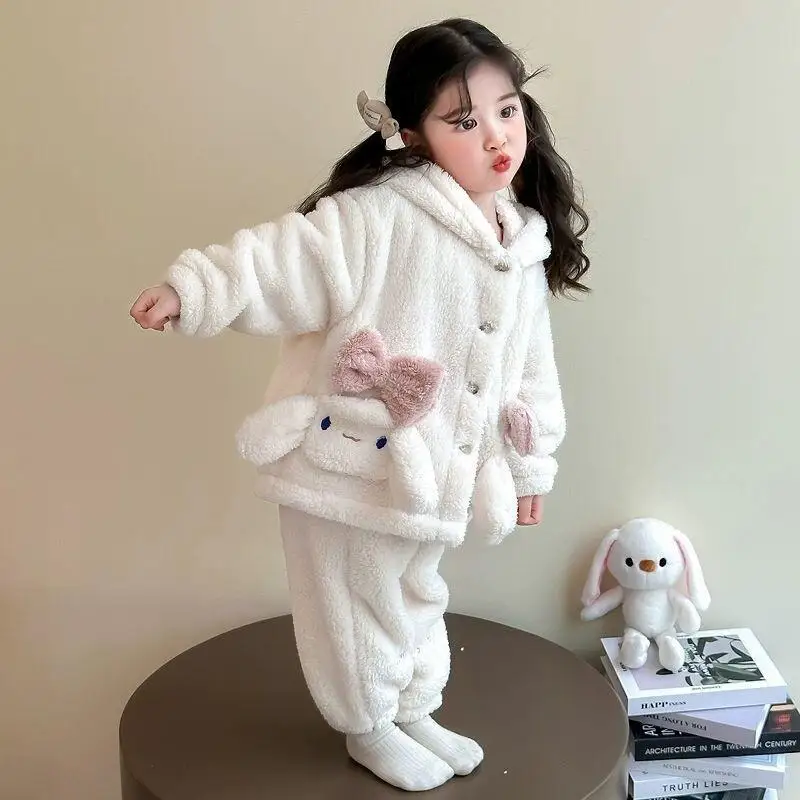 طقم بيجامات قطيفة للأطفال من سانريو سينامورول ملابس منزلية للخريف والشتاء ملابس نوم أنيمي حلوة ملابس نوم سميكة لطيفة #4