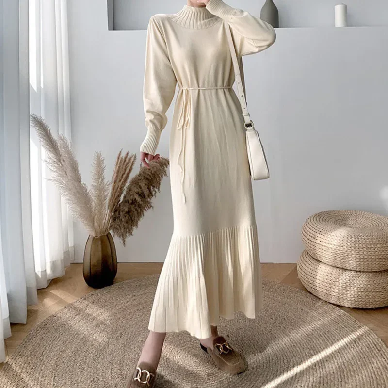 

Women Long Sweater Dress Kintted Turtleneck Spring Autumn Winter Crochet Loose Maxi Warm Jumper Dresses Y2k High Waist Vestidos