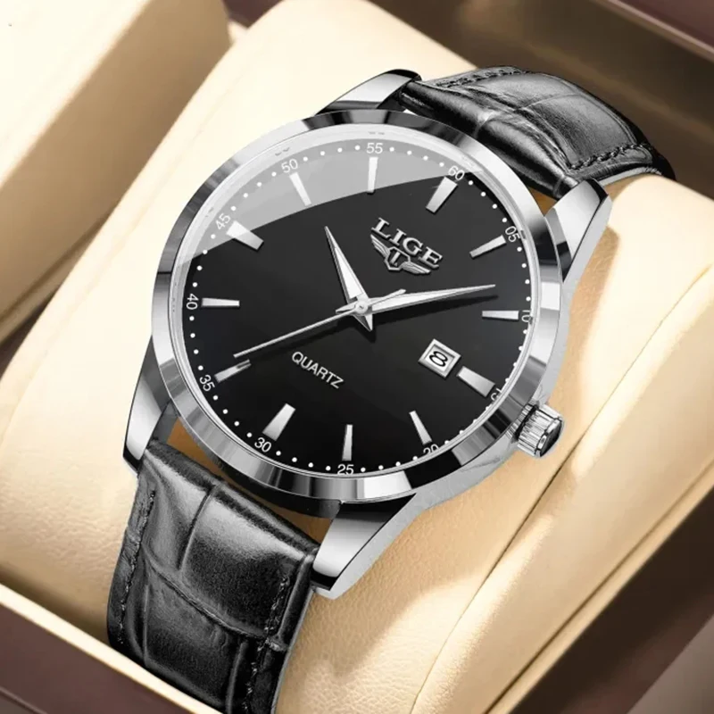 Relogios Masculino LIGE Top Brand Luxury Black Leather Watch For Men Fashion Military Sports Waterproof Men's Quartz Wristwatch