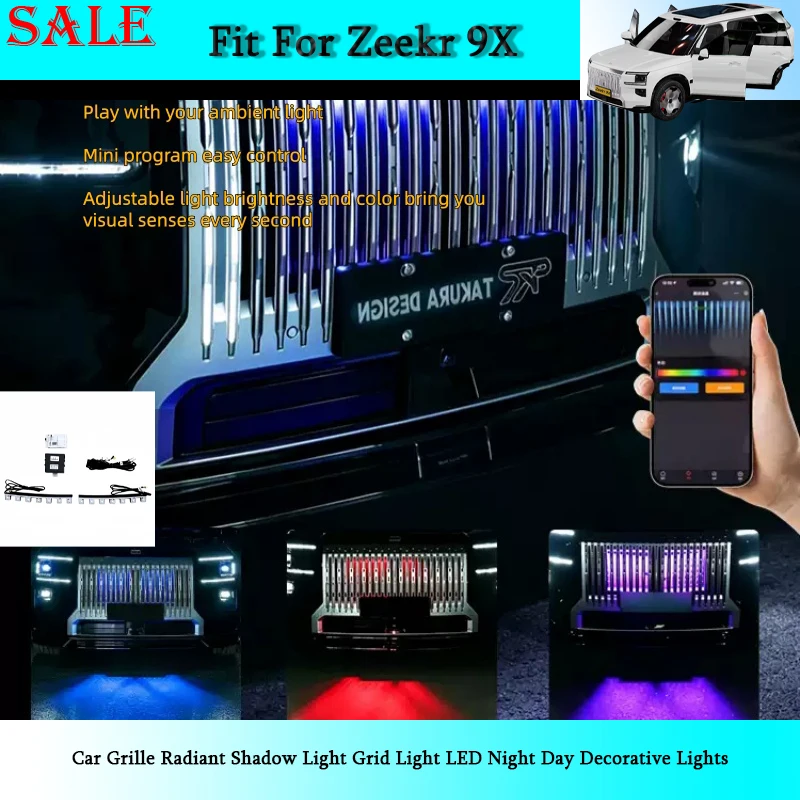 Car Grille Radiant Shadow Light Grid Light Fit for Zeekr 9X 2026 Auto LED Night Day Decorative Lights Exterior Decoration Parts