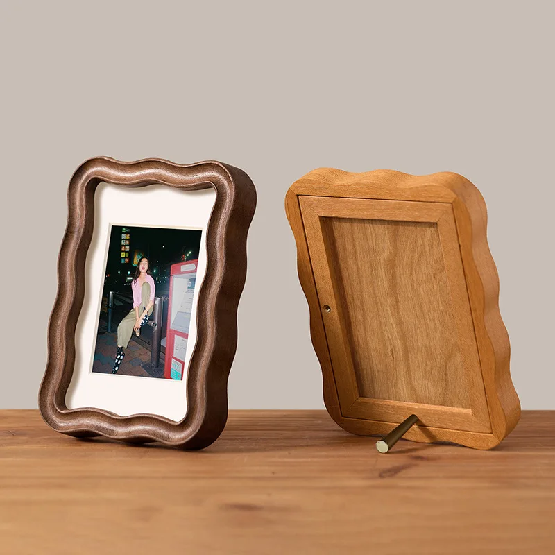 

High-grade Solid Wood 10in A4 Frame Photos Wave Cartoon Kids Picture Frame Walnut Teak Wedding Tabletop Display Home Decor Gift