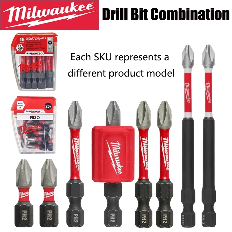 Brocas de Impacto Milwaukee Shockwave PH2 25mm/50mm/90mm para Parafusadeira - Série de Pontas para Ferramentas Elétricas