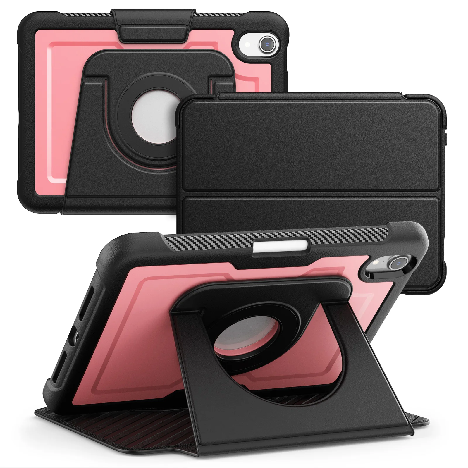 

For iPad mini (2024) / (2021) Tablet Case Detachable PC + TPU + PU Leather Flip Cover - Pink