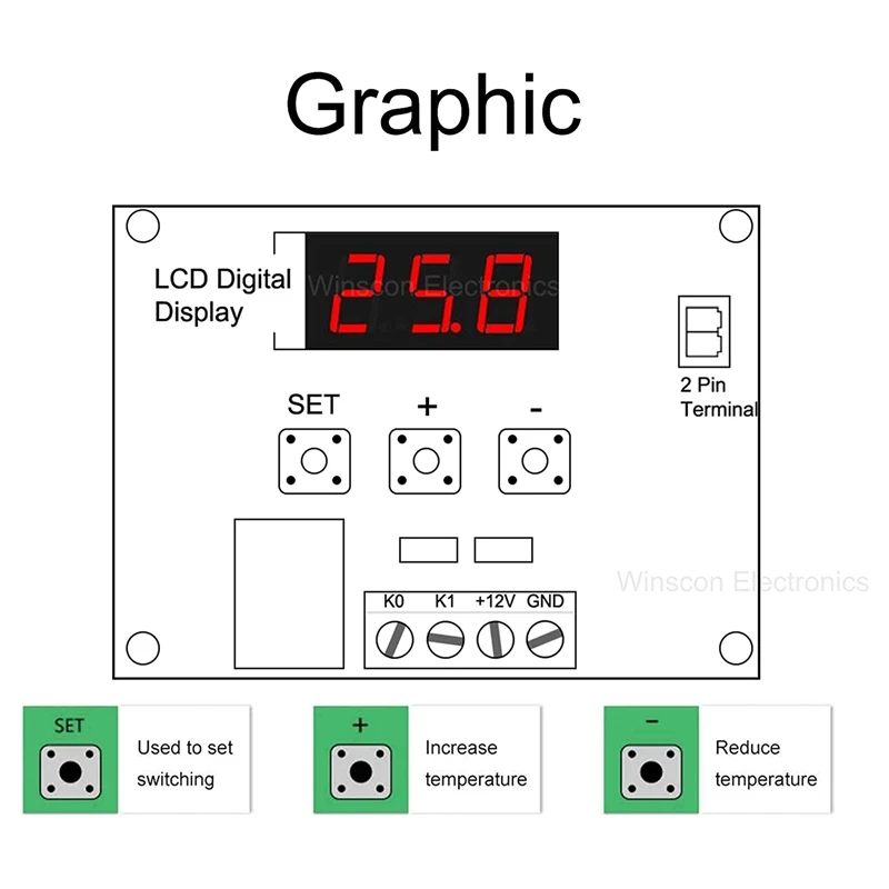 2PCS XH-W1209 12V DC Digital Temperature Controller Board LED Display Digital Thermostat Module With Waterproof Housing