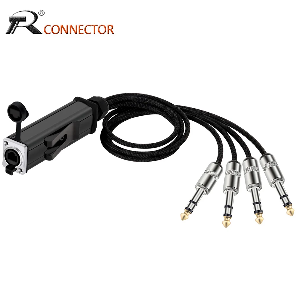 

RJ45 to 4 Channel 6.35mm (1/4 Inch) Male Jack Stereo Audio Cable Splitter for Network Extension Stage Studio Recording