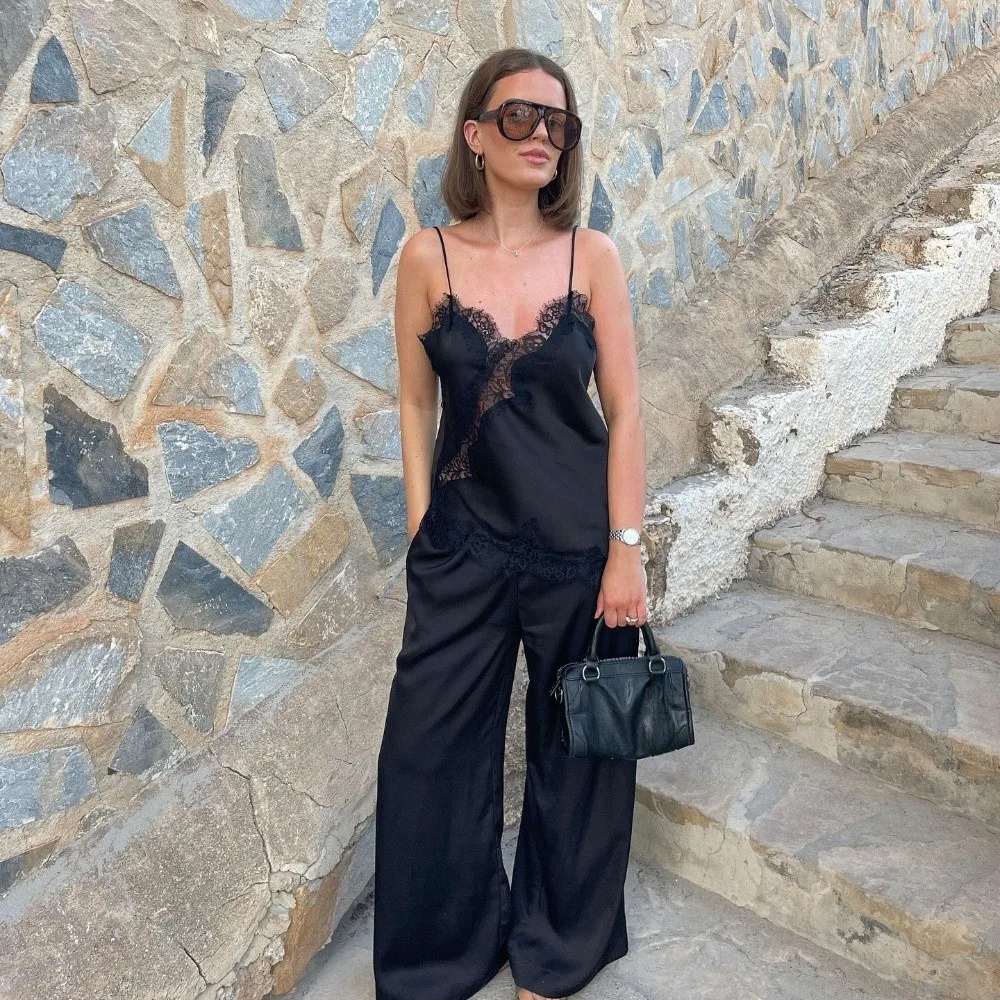 

Fashion Loose Lace Camisole Backless Sleeveless Irregular Crop Tops Sexy French Style Suspender Vest Spring Summer