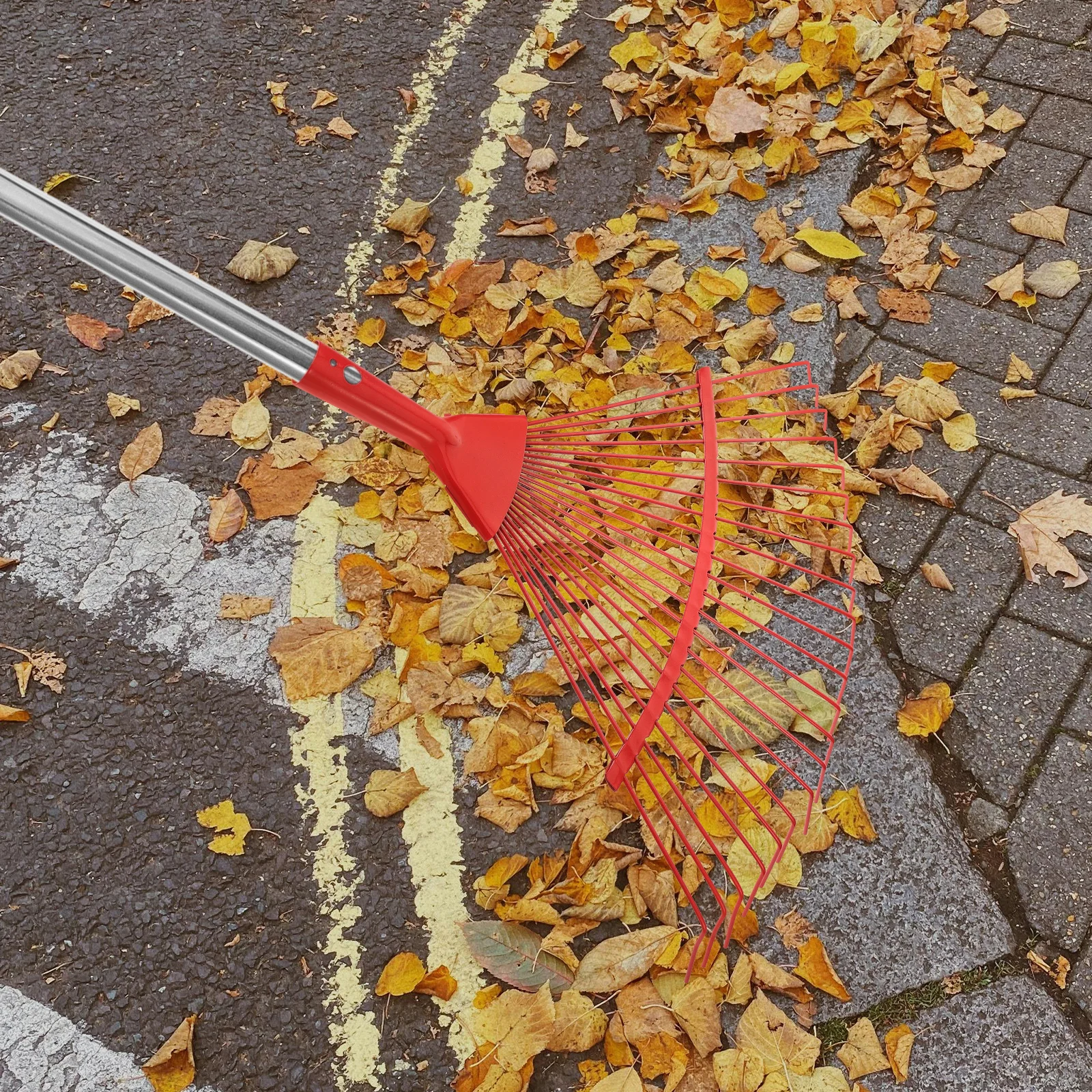 

Garden Portable Steel Hand Rake For Soil Loosening Leaf Cleaning Small Rake For Gardening Camping Lightweight Long Handle