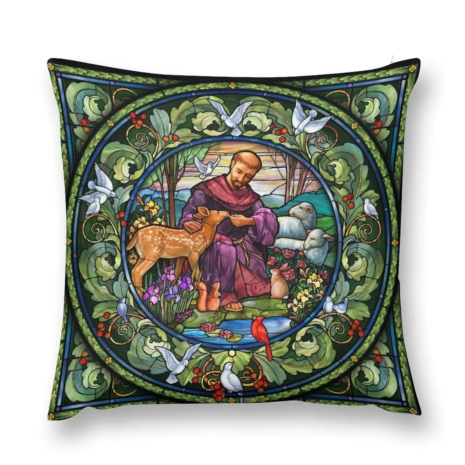 St. Francis of Assisi Stained Glass Throw Pillow Decorative Pillow Covers For Sofa Sofas Covers pillow