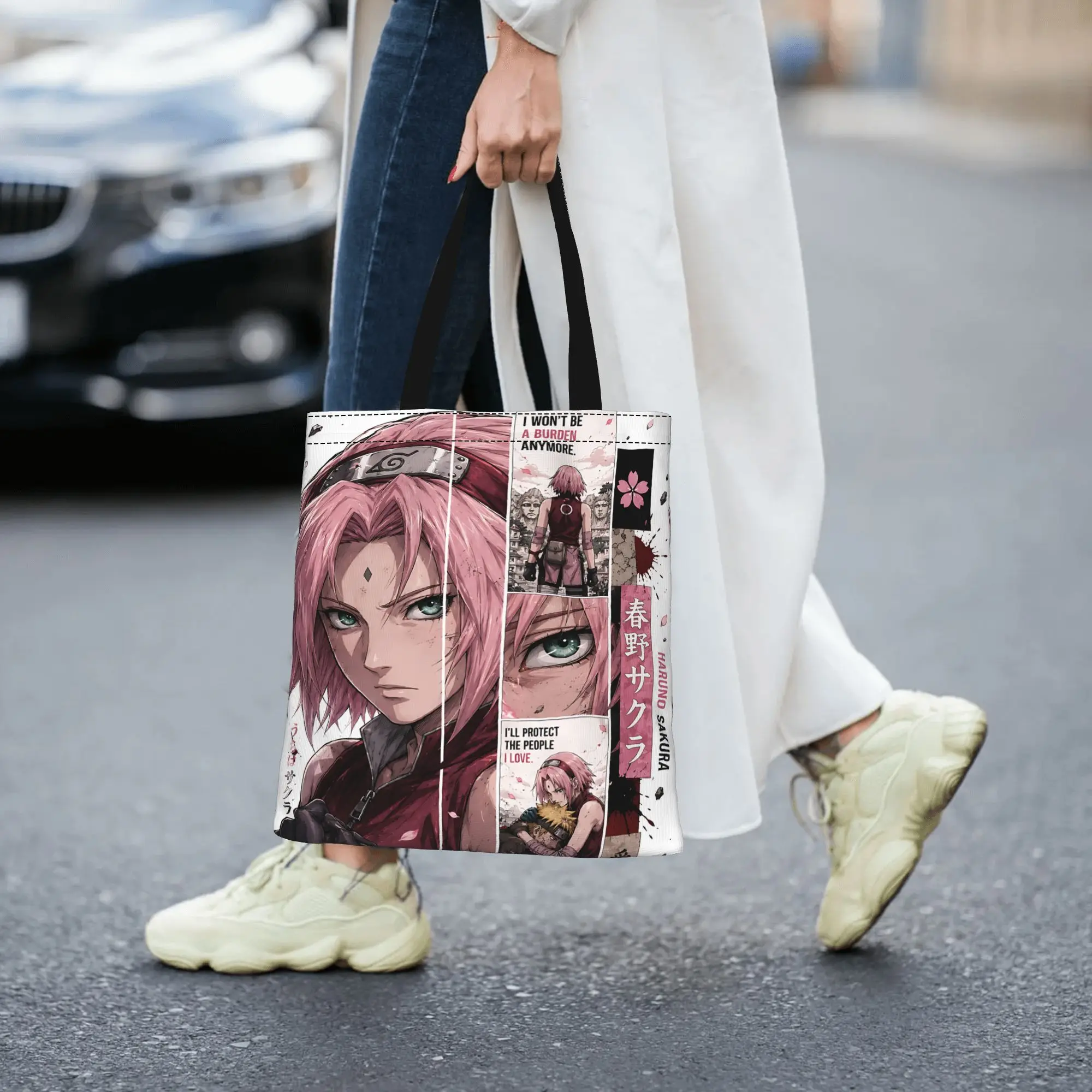 Fashion Naruto Anime Theme Women's Bag Shopping Bag Sakura Canvas Tote Bag Women'S Shoulder Handbag Christmas Gift