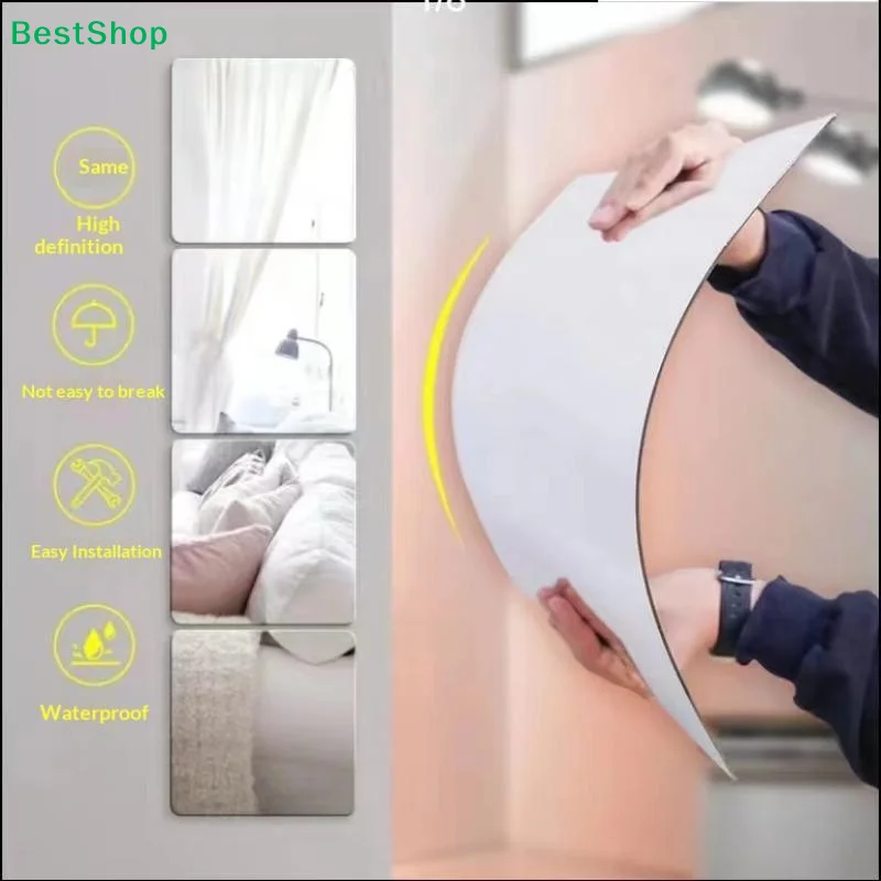 ★Shatterproof Acrylic Full Length Mirror Self Adhesive Clear Reflection For Bedroom Living Room Wall Decor