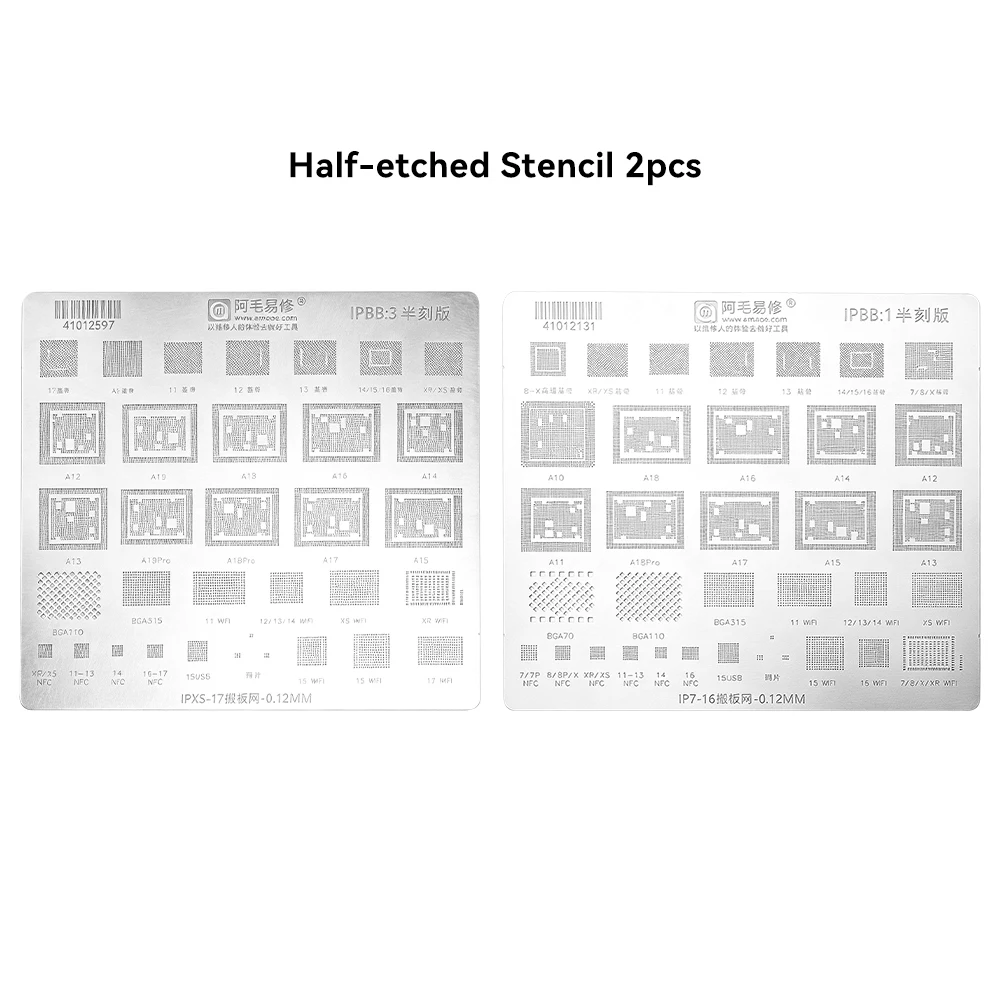 AMAOE IPXS-17  Board Transfer Stencil 0.12MM IC Chip Reballing Stencil Template for A12-A19 Rework Soldering Maintenance