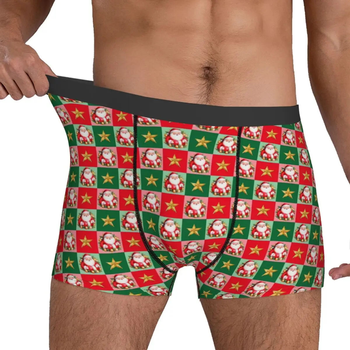 Retro Santa Claus Plaid Christmas Underwear Soft Panties Custom Boxer Brief Pouch Men's Oversize Trunk