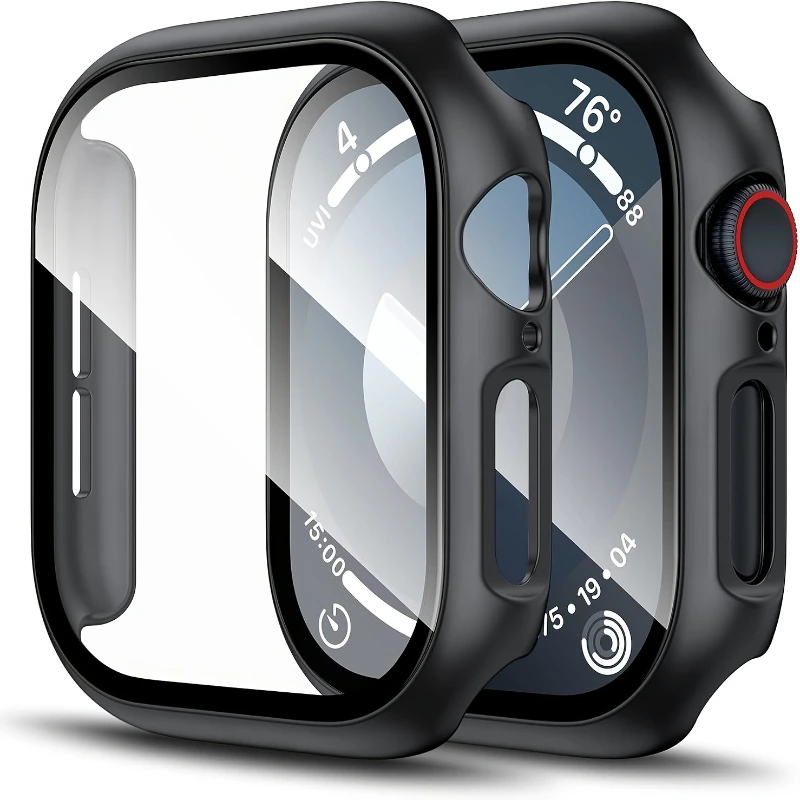 2pcs Tempered Glass Case For Apple Watch Series 11 10 9 8 7 6 SE 42 46mm 45MM 41MM 40mm 44MM Screen Protector Cover Accessories