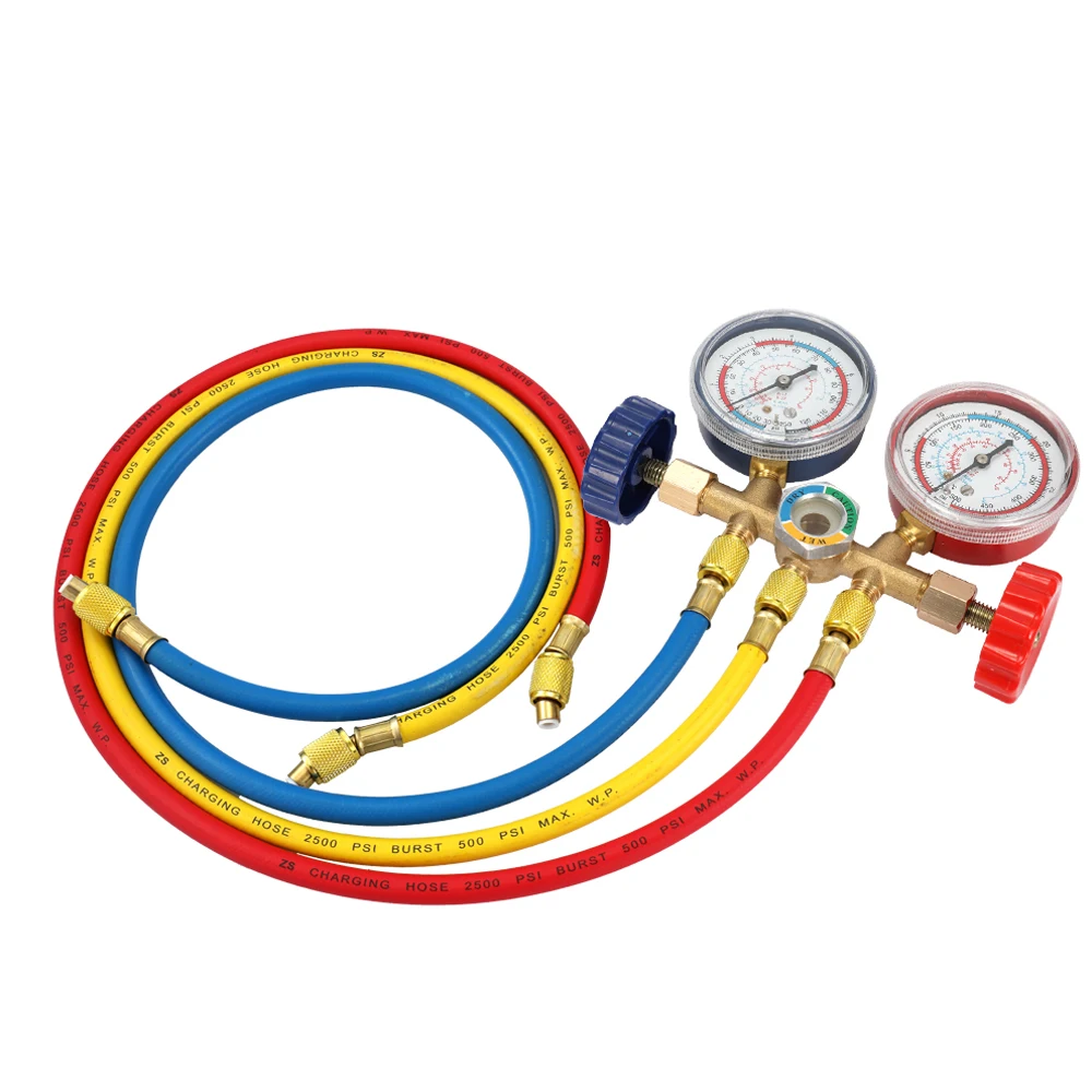 Refrigerant Manifold Gauge Set Air Conditioning Tools with Hose and Hook for R12 R22 R404A R134A Air conditioning Refrigeration