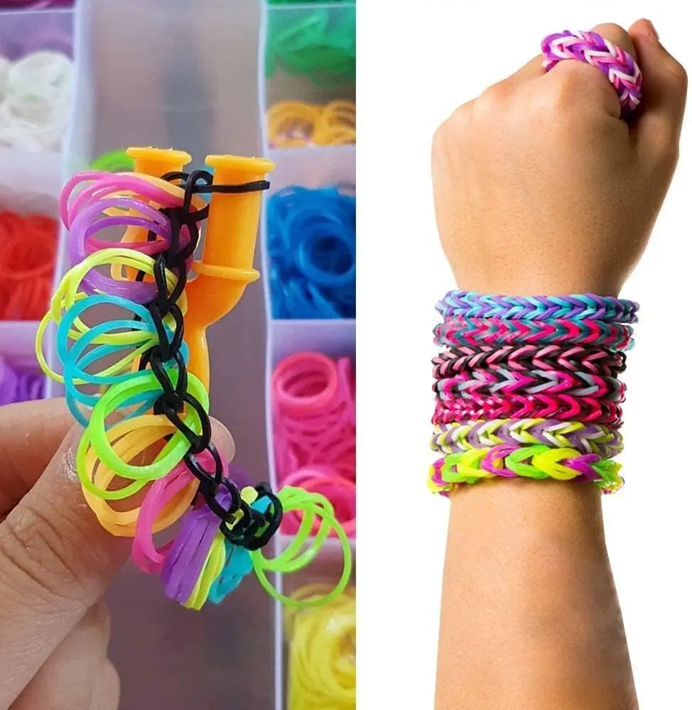 200 teile/los Doppel Farbe Gummi Band Webstuhl Elastische Bands Für DIY Armbänder Schmuck Machen Liefert Zubehör Handwerk Deco Teile – Detail 5